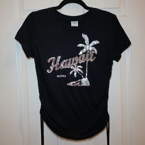 PINK Victorias Secret Shirt Womens XS Black Hawaii Graphic Sequin Spellout